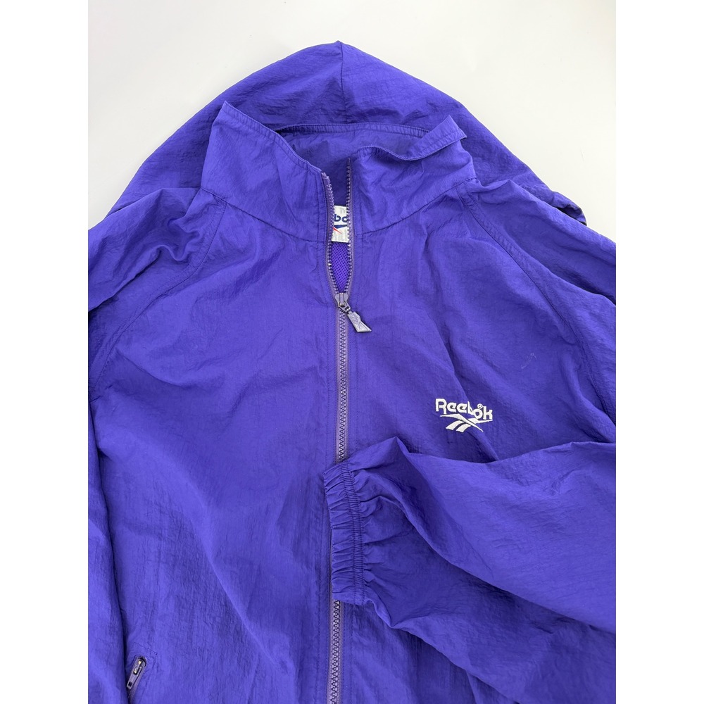 Vintage Reebok Windbreaker Jacket Mens Large Purple Full Zip Nylon Vector Logo - Picture 3 of 4